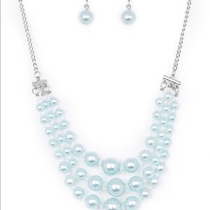 Spring Social Blue Pearl Necklace w Earrings